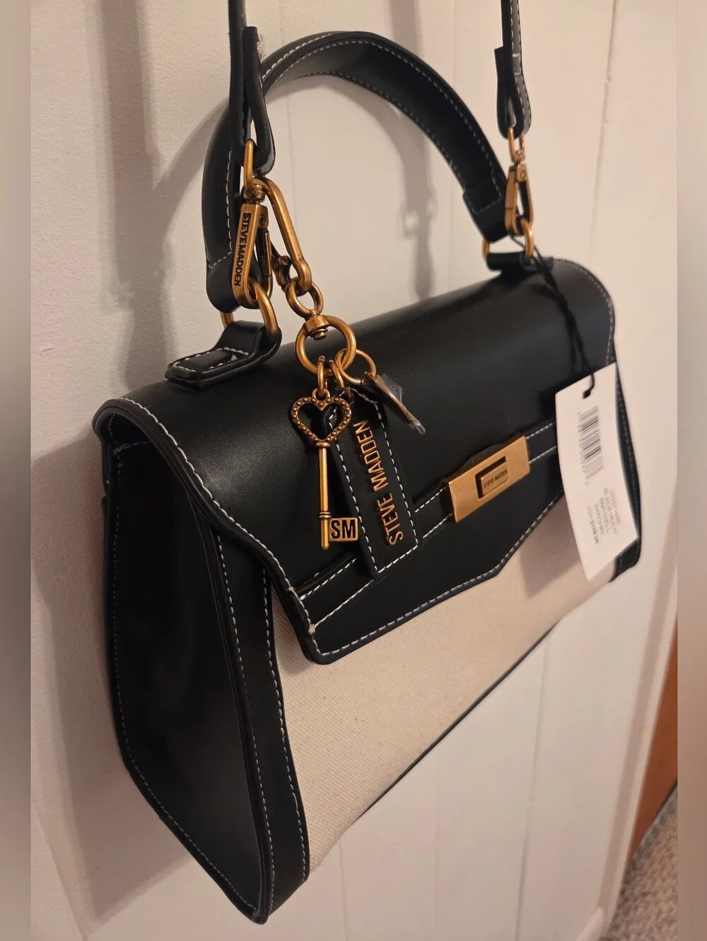 NWT Steve Madden Top-Handle Satchel with Crossbody Strap Hang Tag Charms